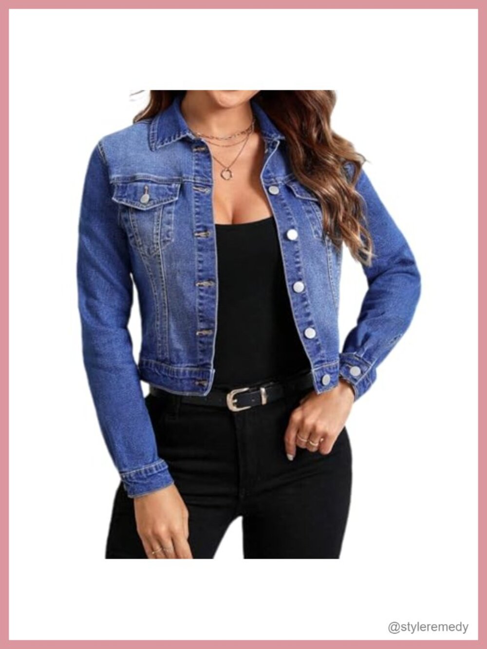 Women's Stretchy Cropped Denim Jacket Long Sleeve Button Down